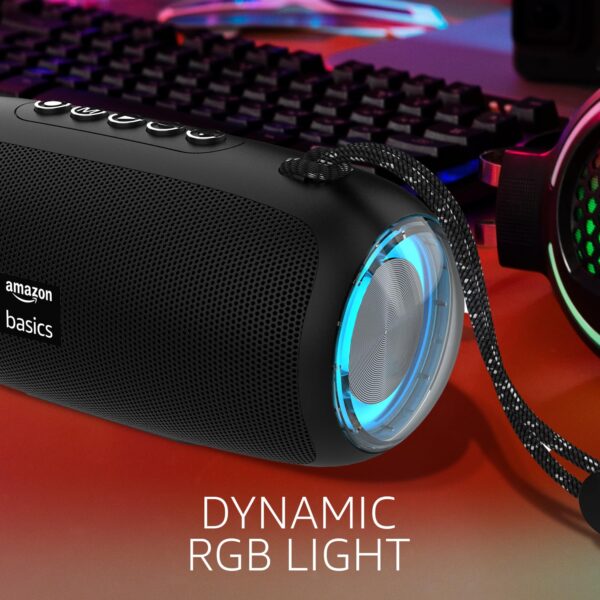 amazon basics B10 10W RMS Bluetooth Speaker with 2000 mAh Battery | Up to 8 hrs of Playback | RGB | Bluetooth 5.3, AUX in, USB & Micro SD Card Connectivity | Type-C Charging (Black) - Image 7