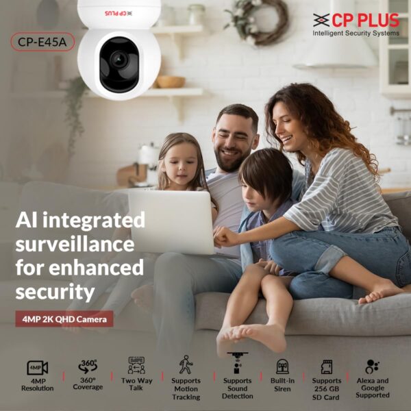 CP PLUS 4MP Quad HD Smart Wi-fi CCTV Camera | 2-Way Talk | 360° Pan & Tilt | Built-in Siren| Echo Cacellation Mode| Suports Sound Detection | IR Distance 15Mtr | SD Card (Up to 256 GB) | CP-E45A - Image 7