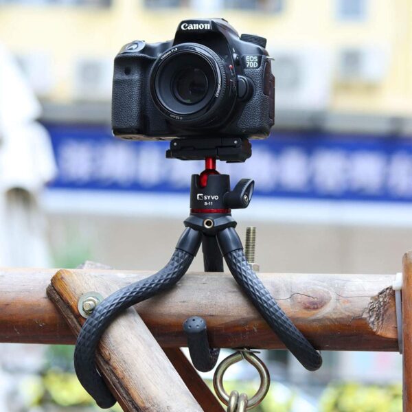 Syvo S-11 Camera Tripod, Flexible Gorilla Tripod Stand with Hidden Phone Holder w Cold Shoe Mount, 1/4'' Screw for Magic Arm, Universal for iPhone 14 13 Pro XS Max Samsung Canon Nikon Sony Cameras - Image 8