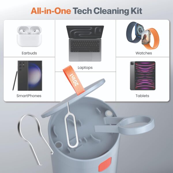 Ambrane 20-in-1 Cleaning Kit for Smartphones, Tablet, PC Computer, Laptops, Keyboards, DSLR Camera Lens, Earphones, Airpods with Screen Dust Brush, Key Puller & Spray Bottle (ACK-01, Grey) - Image 3