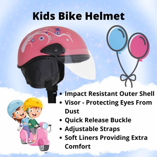 Western Era Stylish Lovable Half Face Helmet for Kids || Baby Safety and Comfort || (3-12 Years) (Pink Glossy) (Blue Sticker) (Non-Motorized) - Image 5