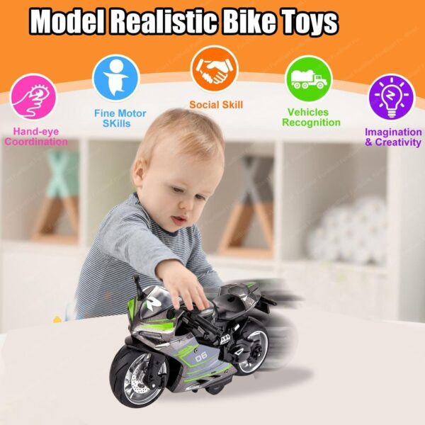 FunBlast Bike Toy for Kids – 1:12 Scaled Model Realistic Bike Toys with Light & Music, Motorcycle Toy for Kids, Pull Back Friction Powered Bike Toy, for 3+ Years Old Kids, Boys (Grey) - Image 2