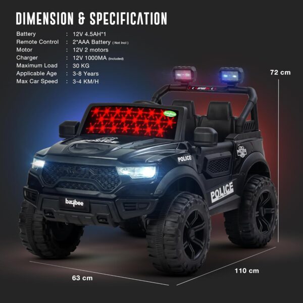 Baybee Battery Operated Jeep for Kids, Ride on Toy Kids Car with Windshield Light & Music | Baby Rechargeable Battery Car | Electric Jeep Car for Kids to Drive 3 to 8 Years Boy Girl (Run Black) - Image 8