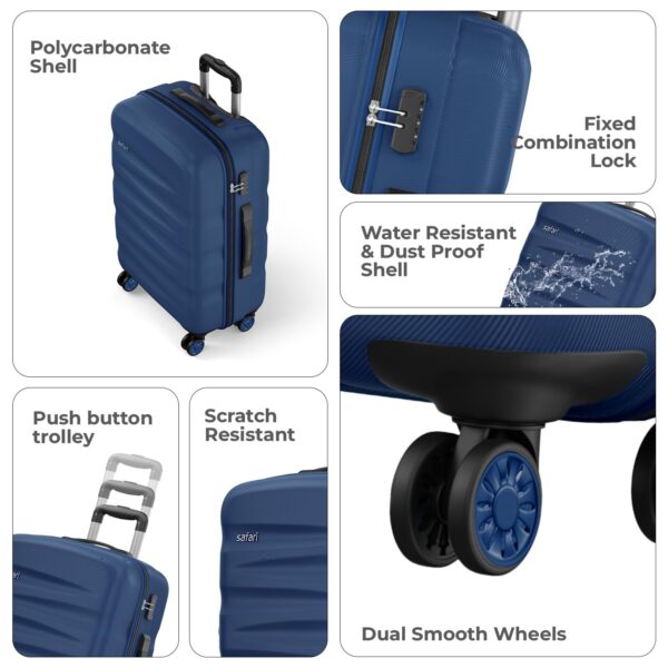 Safari Jupiter 8 Wheels 65cm Medium Checkin Trolley Bag Hard case Polycarbonate 360 Degree Wheeling System Luggage, Travel Bag, Suitcase for Travel, Trolley Bags for Travel, Graphite Blue - Image 3