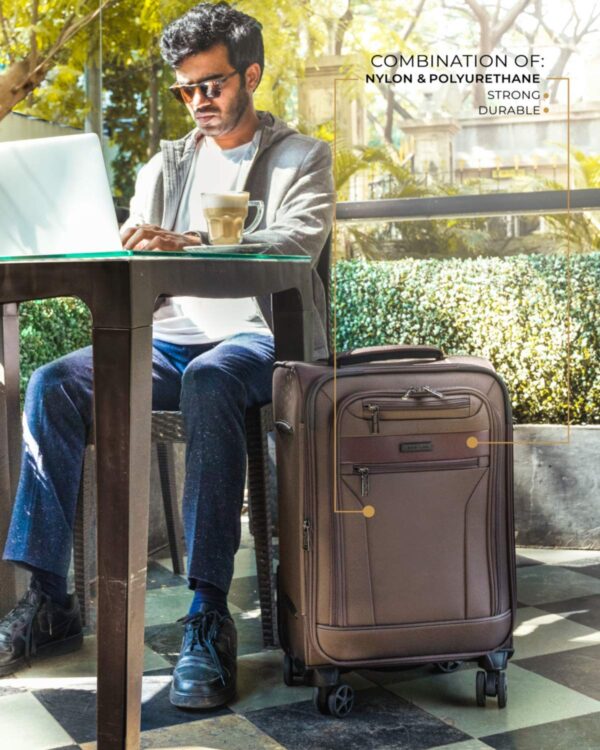 Nasher Miles Berlin Expander Soft-Sided Polyester Front Laptop Compartment Check-in Luggage Brown 28 inch |75cm Trolley Bag - Image 4