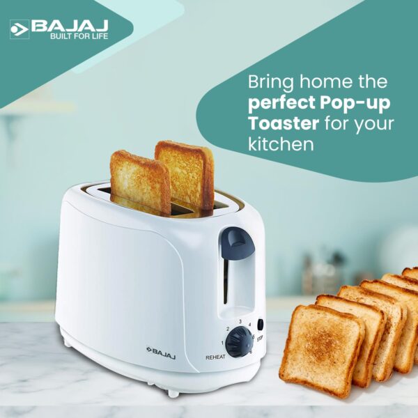 Bajaj ATX 4 750 watts 2-Slice Pop-up Toaster | Dust Cover & Slide Out Crumb Tray | 6-Level Browning Controls | Mid-Cycle Cancel Feature | 2-Yr Warranty | 750 watts White Electric Toaster - Image 9