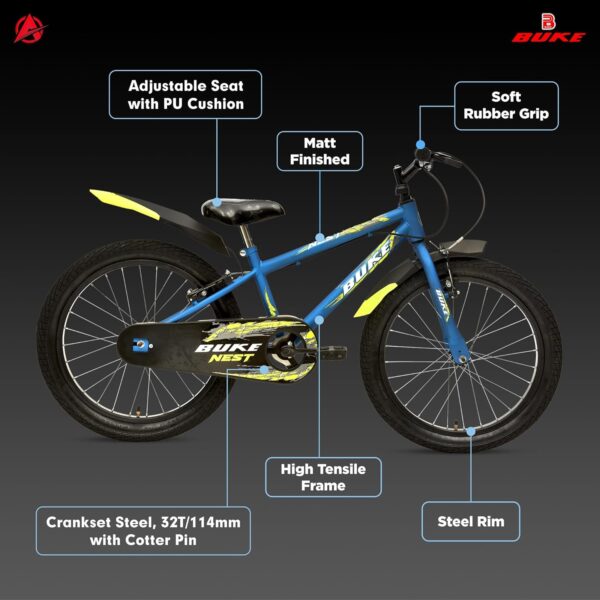 Avon Buke Nest 20T BMX Bicycles for Boys, Bicycle Bike BMX High-Tensile Steel|Rigid Fork|V Brake|Steel Rim, 11 Inches Frame Size (Blue Matt Gloss Finish) - Image 5