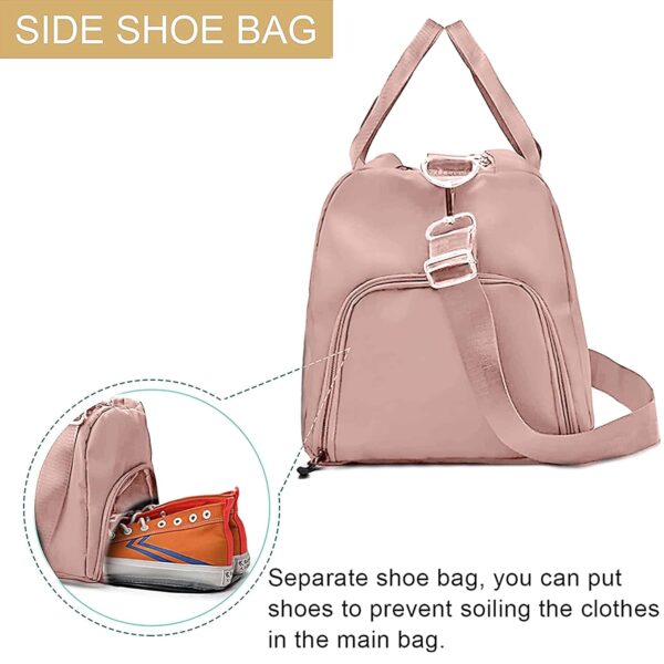 Storite Nylon 46 cm Foldable Travel Duffel Bag, Sports Gym Duffle Bag, Shoulder Handbag for Women, Outdoor Weekend Bag with Shoe and Wet Clothes Compartments (Pink,46x23x23 cm) - Image 10