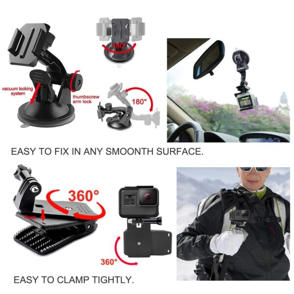 ADOFYS 49 in 1 Action Camera Accessory Kit Bundle Compatible for GoPro Hero 12/11/10/9 / 8/7/6/5 SJCAM/Akaso/Apeman/Xiaomi Yi Action Camera - Image 5