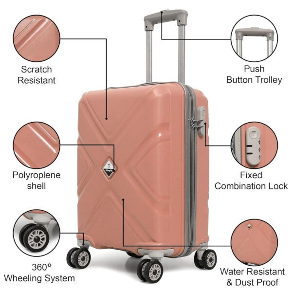 New Jersey Travellers 8 Wheels 55 Cm Small Cabin Trolley Bag Hard Case Polycarbonate 360 Degree Wheeling System Luggage, Trolley Bags for Travel, Suitcase for Travel... (Small, Pink) - Image 3
