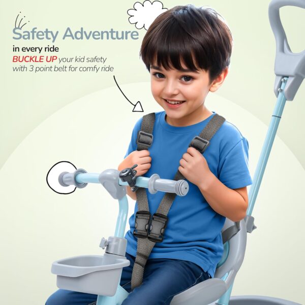 Baybee Beagle Pro Baby Tricycle for Kids, Plug N Play Kids Tricycle with Parental Push Handle, Eva Wheels, Footrest & Baskets | Kids Cycle Trikes | Baby Cycle for Kids 2 to 5 Years (Blue) - Image 5