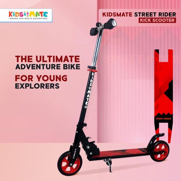 Kidsmate Street Rider Kick Scooter for Kids of Age 6-13 Years | 2 Wheel Scooter, Foldable Design, 3 Adjustable Height Option with Rear Braking | Max User Weight 50kg- Black - Image 2