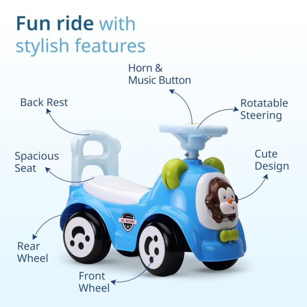 LuvLap Sunny Ride on & Car for Kids with Music & Horn Steering, Push Car for Baby with Backrest, Safety Guard, Under Seat Storage & Big Wheels, Ride on for Kids 1 to 3 Years Upto 25 Kgs (Blue) - Image 2