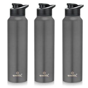 Speedex 1 LTR Water Bottle Set of 3, Dark Grey, Stainless Steel, 1 Litre Screw Cap Bottles Combo for Girls, Boys, Adults & Kids, Sports, Fridge Use, School & Office – 1000 ml – Pack of 3