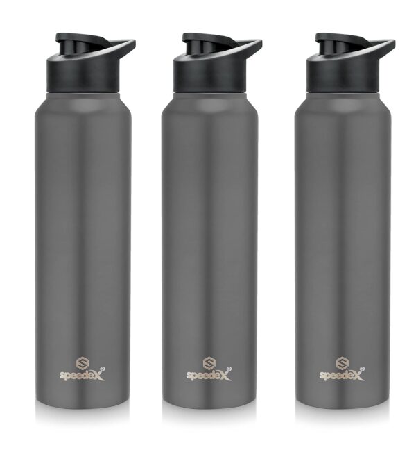 Speedex 1 LTR Water Bottle Set of 3, Dark Grey, Stainless Steel, 1 Litre Screw Cap Bottles Combo for Girls, Boys, Adults & Kids, Sports, Fridge Use, School & Office - 1000 ml - Pack of 3