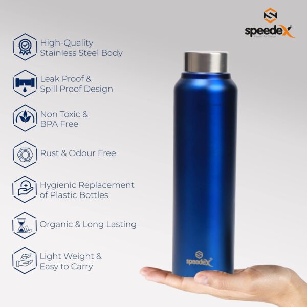 Speedex 1 LTR Water Bottle Set of 3, Dark Blue, Stainless Steel, 1 Litre Screw Cap Bottles Combo for Girls, Boys, Adults & Kids, Sports, Fridge Use, School & Office - 1000 ml - Pack of 3 - Image 3