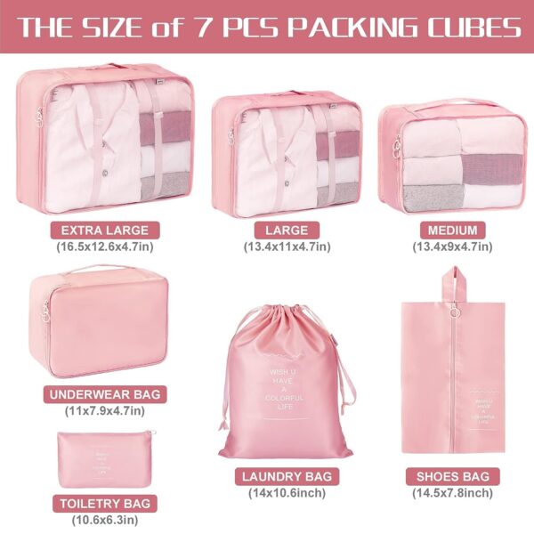 TS WITH TECHSUN Travel Organizer 7 in 1 Travel Laundry Cosmetics Luggage Packing Organizers Set Makeup Bags Organizer Packing Cubes with Shoe Bag for travel, Nylon (Pink) - Image 5