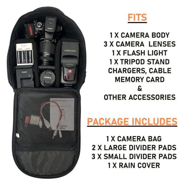 SIDRUM Camera Backpack with Removable Padded Dividers & Rain Cover | Camera Bag fits Tripod and 12.9" Tablet (Black) - Image 4