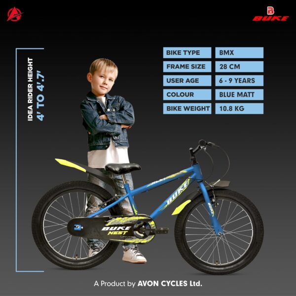 Avon Buke Nest 20T BMX Bicycles for Boys, Bicycle Bike BMX High-Tensile Steel|Rigid Fork|V Brake|Steel Rim, 11 Inches Frame Size (Blue Matt Gloss Finish) - Image 6