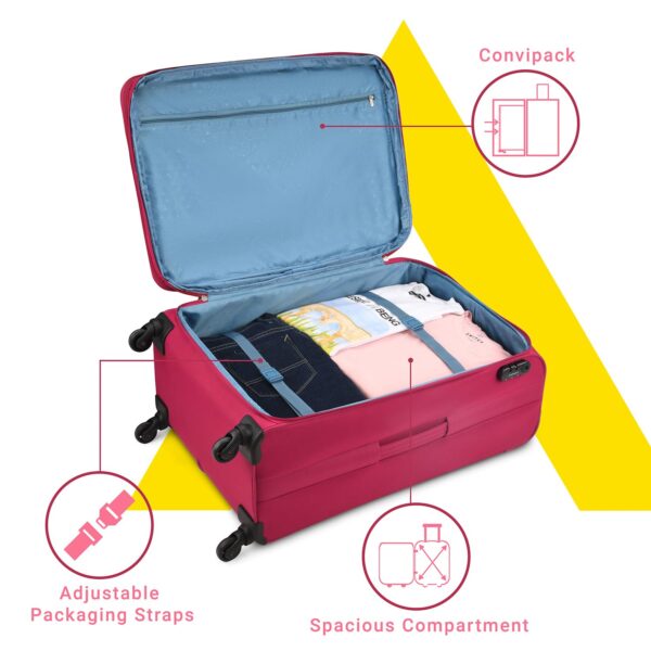 Aristocrat Striker Large Size Soft Check in Spinner Luggage (79 Cm)|Spacious Polyester Trolley with 4 Wheels and Combination Lock|Dazzling Maroon|Unisex| 5 Year Warranty - Image 7