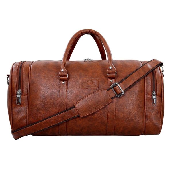 Leather World 55 L Vegan Leather Weekender Travel Duffle Luggage Bag with Detachable Shoulder Strap for Men & Women (TAN) - Image 2