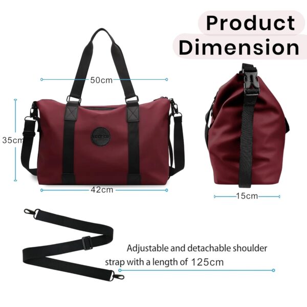 Storite Nylon 35 cm Luggage Travel Duffle Bag for Women, Sports Shoulder Bag for Women with Wet Pocket Weekender Overnight Luggage Bag,Trendy and Stylish - (Red Wine - 42 x 15 x 35 Cm) - Image 3
