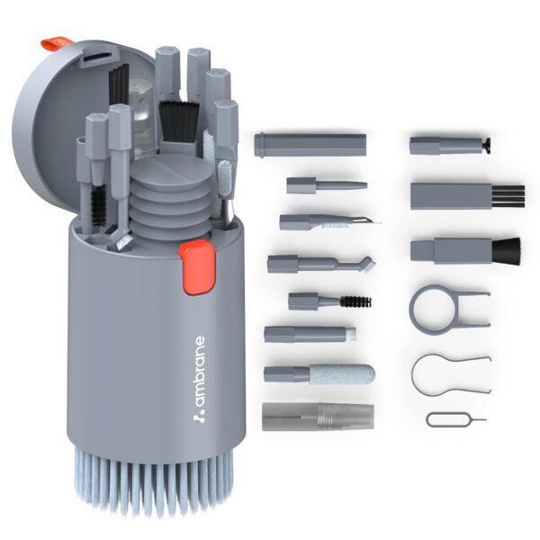 Ambrane 20-in-1 Cleaning Kit for Smartphones, Tablet, PC Computer, Laptops, Keyboards, DSLR Camera Lens, Earphones, Airpods with Screen Dust Brush, Key Puller & Spray Bottle (ACK-01, Grey) - Image 2