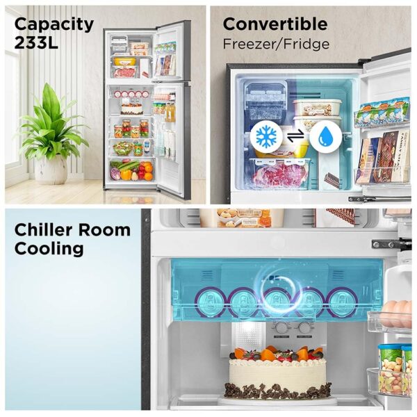 Midea 233 L 2 Star Frost Free Convertible, Real Inverter Double Door Refrigerator (MDRT359FGI50, Crystal Silver, 2023 Model) - Image 2