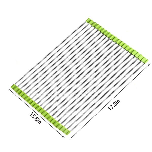 Luximal Stainless Steel Kitchen Organizer Foldable/Roll-Up Over Sink Dish Drainer Drying Rack Utensils Dryer Mat for Fruit Vegetable (46.5 x 46 cm) - Image 8