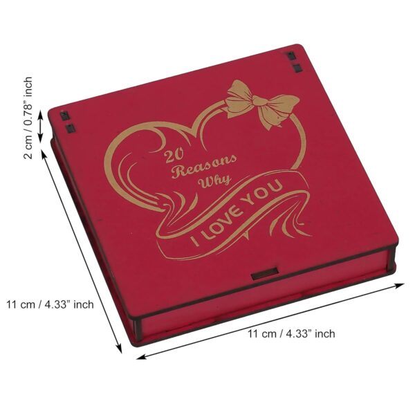 eCraftIndia Red Wooden 20 Reasons Why I Love You Printed on Little Hearts Valentine Gift Box| Valentine Gift for Girlfriend Boyfriend Husband Wife|Valentine Day Gifts|Valentine Day Decoration Items - Image 5