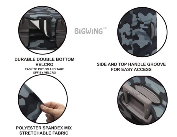 BIGWING Protective Cover in Polyester Fabric with Camouflage Print | Medium Size 24' inch | Hard Luggage Trolley Bag Cover (Fits Only On Fiber - Plastic Trolley Bag) - Image 6