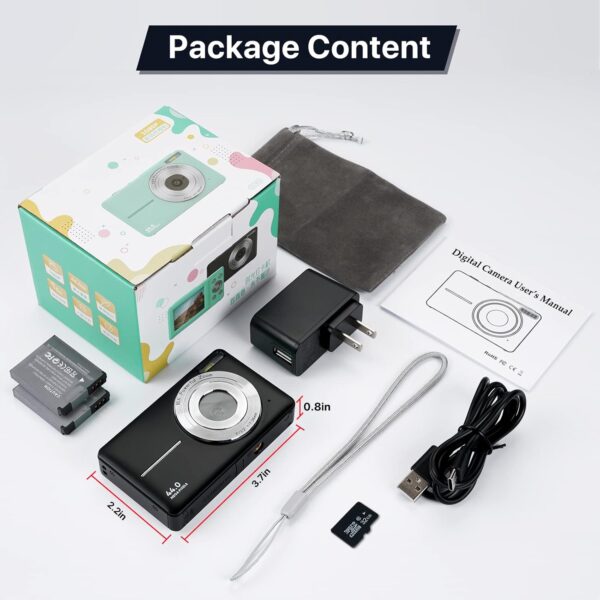 Iweukjlo Digital Camera, Kids Camera with 32Gb Card Fhd 1080P 44Mp Vlogging Camera with LCD Screen 16X Zoom Compact Portable Mini Rechargeable Camera Gifts for Students Teens Adults Girls Boys-Black - Image 8
