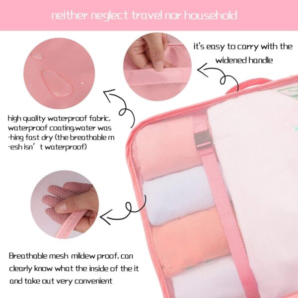 TS WITH TECHSUN Travel Organizer 7 in 1 Travel Laundry Cosmetics Luggage Packing Organizers Set Makeup Bags Organizer Packing Cubes with Shoe Bag for travel, Nylon (Pink) - Image 4