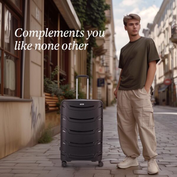 Skybags Curve Large Size Hard Luggage (76 Cm) | Polypropylene Spinner Luggage Trolley with 8 Wheels| Black | Unisex, 50 Cm - Image 3