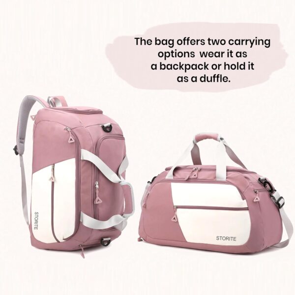 Storite Nylon 54 Cm Imported Multi Purpose Travel Duffle Bag for Women with Dry and Wet Pocket, Lightweight Waterproof Backpack Carry Luggage Bag with Shoe Compartment (Deep Pink, 54 x 12 x 24 cm) - Image 6