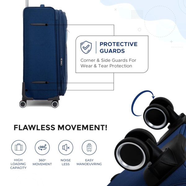 Verage Specter 70 cms Blue Soft Sided Medium Check-in Luggage Trolley Bag for Travel with Expandable & Anti Theft Zipper Suitcase Spinner for Men and Women - Image 5