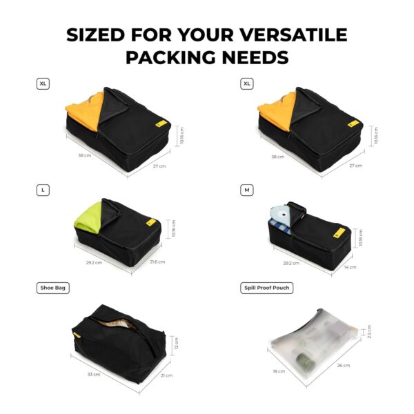 MOKOBARA The Packing Cube Nylon Fabric Water Resistant Travel Organizer Wardrobe Organizer Set Of Packing Bag (Xl,Large, Medium, Shoe Bag, Toiletry Bag) (Set Of 6, Crypto), Black - Image 4