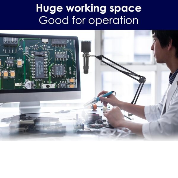 UPWTKIM Microscope Arm Stand for C Mount Lens Industrial HDMI Microscope Camera Electronic Soldering PCB Repairing, Adjustable Clamp 1.02-2.04 inch - Image 4