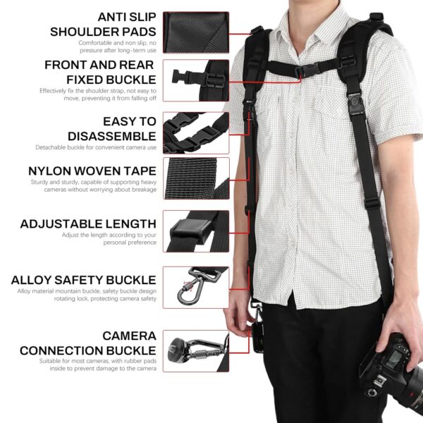 ZORBES® Camera Strap, DSLR Camera Harness Strap Dual Camera Shoulder Strap Breathable Shoulder Camera Carrier Strap Quick Release Universal Sling Camera Belt Multi-Camera Gear for DSLR/SLR Classic Tan - Image 4
