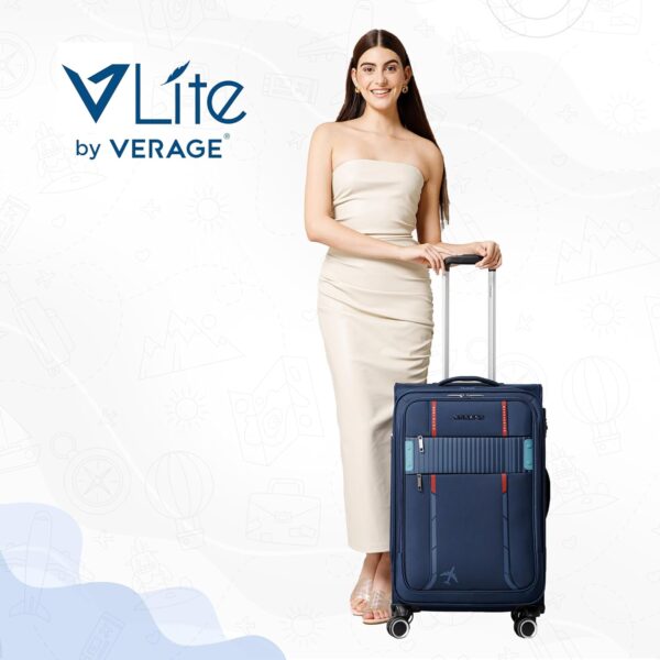 Verage Specter 70 cms Blue Soft Sided Medium Check-in Luggage Trolley Bag for Travel with Expandable & Anti Theft Zipper Suitcase Spinner for Men and Women - Image 8