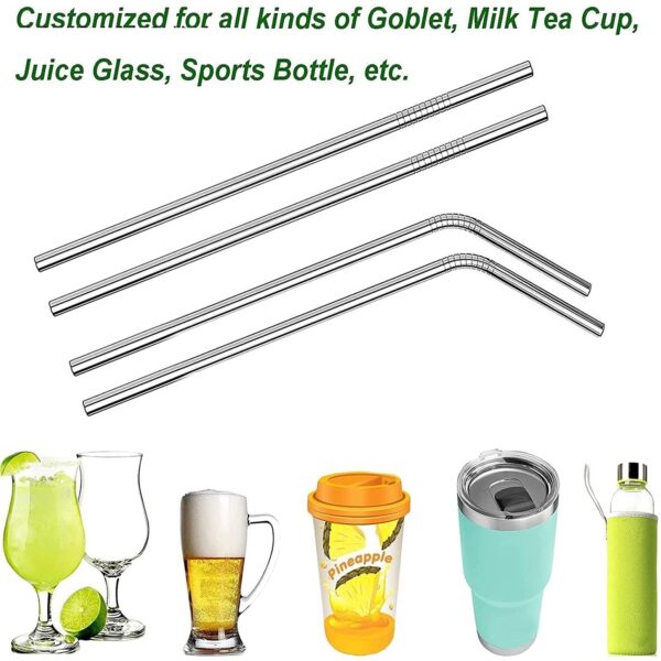 Decorcrafts Stainless Steel Straws for Drinking with Brushes Pack of 10Pieces (4 Bent + 4 Straight + 2 Brushes) Long Steel Straws for Drinking Juice & Drinks for Kids and Adults - Image 5