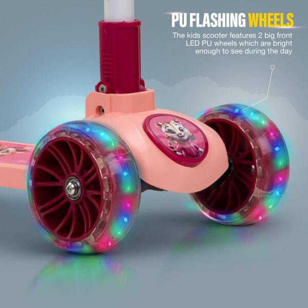 Baybee Kitty Kick Scooter for Kids | Foldable Kids Scooter with 4 Height Adjustable Handle & Brake | Skate Scooter with LED PU Wheels | Runner Scooter for Kids 3 to 10 Years Boys Girls (Pink) - Image 5