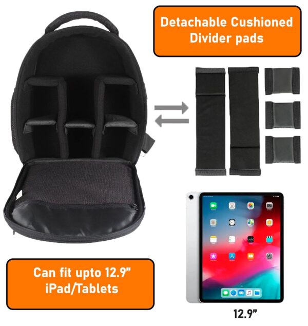 SIDRUM Camera Backpack with Removable Padded Dividers & Rain Cover | Camera Bag fits Tripod and 12.9" Tablet (Black) - Image 7