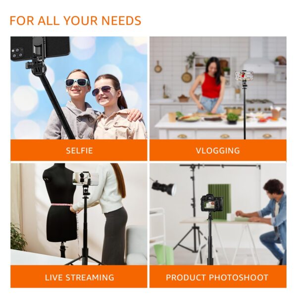 Amazon Basics 5 feet Long Selfie Stick Tripod | Extra Stable, Anti Shake, 1/4" Screw for Mirrorless/Action Camera/Ring Light Gopro,Black - Image 7
