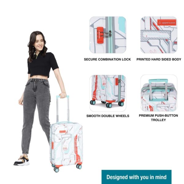uppercase Cyber Punk (Small) 56Cms|Cabin Inline Trolley Bag For Travel|Polycarbonate Hardshellsided Printed Luggage|Combination Lock|8 Wheel Inline Trolley Bag|Suitcase For Unisex| (White),H-55.5 cms - Image 5