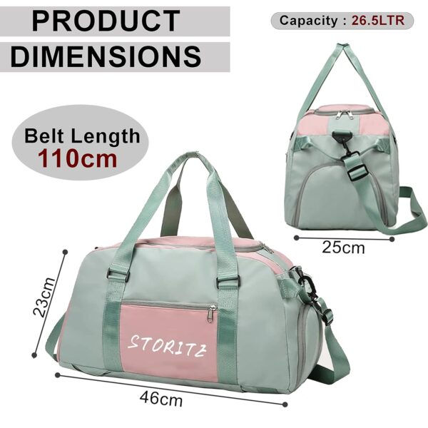 Storite Nylon 46 Cm Multi Purpose Travel Duffle Bag for Women with Dry and Wet Separate Pocket, Lightweight Waterproof Backpack Carry Luggage Bag with Shoe Compartment (GreenPink, 46x23x25 cm) - Image 3