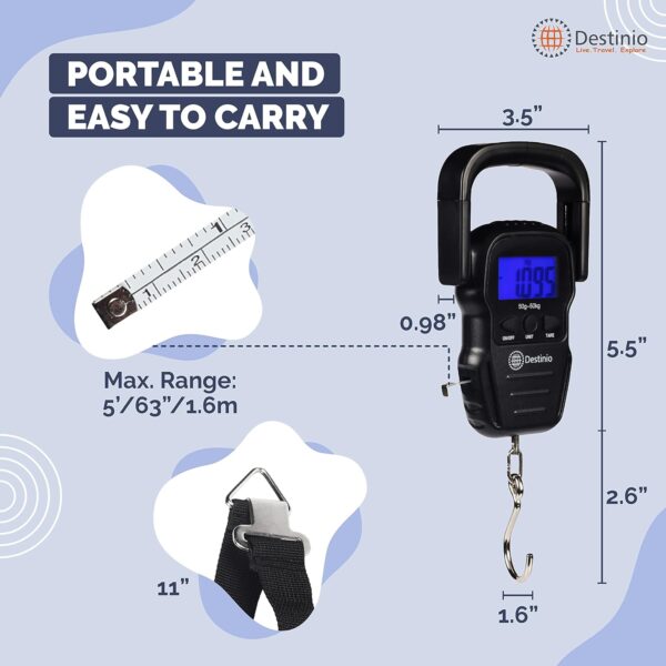 Destinio Premium Hanging Weight Machine 50kg - Portable Digital Weighing Scale for Luggage, Gas Cylinder & Travel, Wide Soft Handle, Extra Strap Included, Weighing Scale for Luggage Bags & Suitcase - Image 8