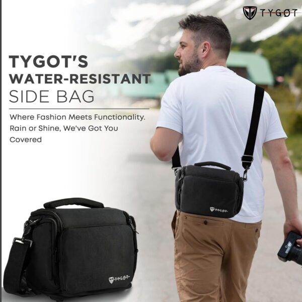 Tygot Water Resistant Camera Bag/Case Shoulder Strap Space for Photography Lens and Accessories Compatible for Nikon, Canon, Sony, Panasonic, Samsung & Other SLR/DSLR etc (Black & Silver) - Image 7