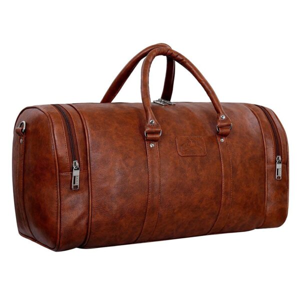 Leather World 55 L Vegan Leather Weekender Travel Duffle Luggage Bag with Detachable Shoulder Strap for Men & Women (TAN) - Image 3