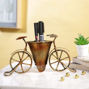 CraftVatika Metal Cycle Pen Holder Stand Gift Showpiece Miniature Decorative Items for Home Decor, Living Room Bedroom, Office, Tabletop, Shelf Decoration